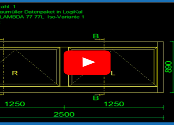 das Icon zeigt eine Videooberfläche mit einem LogiKal CAD Planungsprogramm für Fensterantrieb