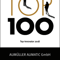 Das Bild zeigt das TOP 100 Innovator Logo welches Aumüller als Top-Innovator im Mittelstand 2018 auszeichnet