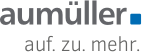Das Bild zeigt das Logo von Aumüller mit dem Text: aumüller auf. zu. mehr.